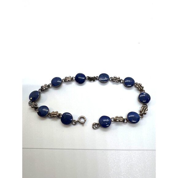 Lapis Lazuli Sterling Silver Bracelet: Handmade Gemstone  950 Sterling Silver Fine Jewelry Lapis Lazuli Link Bracelet Artisan Chic Glam